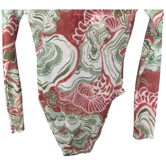 Andrea Iyamah Elle Abstract Mushroom Bodysuit Semi Sheer Mesh Leotard Size S - Picture 9 of 10